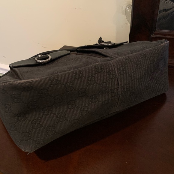 GUCCI Abbey Black Monogram D Ring Pocket Hobo Bag - Picture 8 of 15